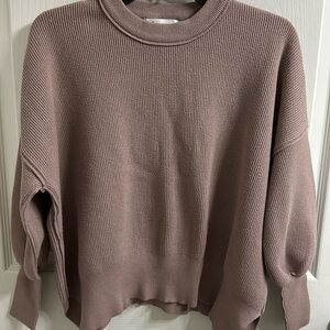 Anrabess Crewneck Batwing Ribbed Knit Pullover Sweater in Pink Apricot Size M
